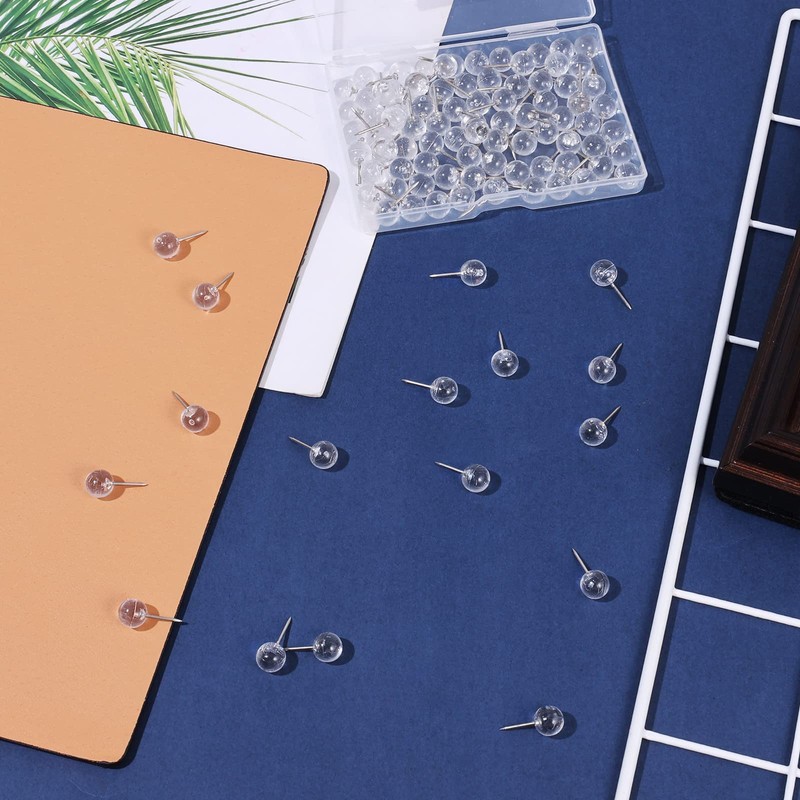 AIEX 100pcs Clear Round Push Pins, Silver Ball Push Pins