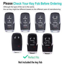 YONUFI for Ram Key Fob Cover with Keychain Leather Remote Car Smart Key Case Protector Holder Compatible with Dodge RAM 1500 2500 3500 4500 5500 2019-2024 (Gray)