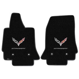 Lloyd Mats Custom-Fit Carpeted Floor Mats Premium Luxury Car Floor Liners for Corvette C7 2014-2019 (Charcoal, 2PC - 'Stingray' Flags)