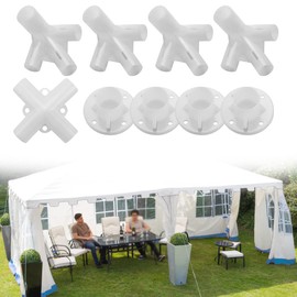 KBNIAN Pack of 9 Gazebo Replacement Parts Plastic Gazebo Corner Connector Replacement Parts for Gazebo 3 x 3 m, 4 Awning Tent Feet + 4 Tent Corner Connectors + 14-Way Centre Connector (White)