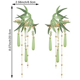 2 pack bamboo leaf hairpins, retro tassel antique Hanfu hair clip