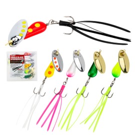 Probite Single Blade Spinnerbaits Fishing Lures 5-Pack, Three Sizes, Streamlined Design with Tail Grass, 360° Rotation Spinner Lure for Trout, Salmon, Panfish, Bass, Crappie & Perch, 1/2 oz