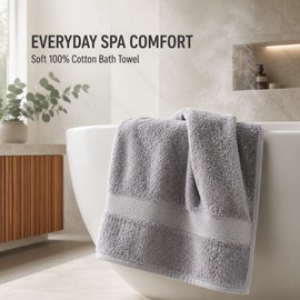 100% Cotton Bath Towel, 70 x 140 cm Large Soft Absorbent Quick-Dry Terry Towel for Bathroom, Spa, Gym, Hotel and Beach, White, Blue or Grey
