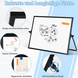 QUEENLINK Magnetic Whiteboard, Double-Sided Desktop Magnetic Board, Small, White Board Small with Stand, 20 x 30 cm, Writing Board, Wipe Clean
