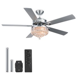 VONLUCE Ceiling Fans with Lights and Remote, 52" Crystal Ceiling Fan with 5 Blades, 6-Speeds Noiseless Reversible DC Motor for Farmhouse Bedroom Indoor, Nickel