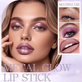 HOSAILY Multi-Use Metallic Glitter Lipstick&Eyeshadow for Women, Smooth Long Lasting Non-Sticky Metalicious Lip Crayon, Lightweight High Impact Shiny Lip Color Cream Lip Liner&Eyeliner Pencil Makeup#3