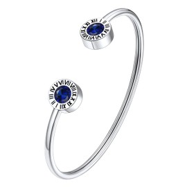 Supcare Women's / Girls' Birthstone Open Bracelet with Roman Numerals Bangle Cubic Zirconia Stainless Steel Bracelets Bracelet Minimalism Fashion Jewellery for Birthday Mother's Day, Stainless Steel