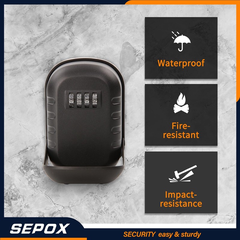 SEPOX Metal Key Lock Box with 4-Digit Combination, Waterproof Wall