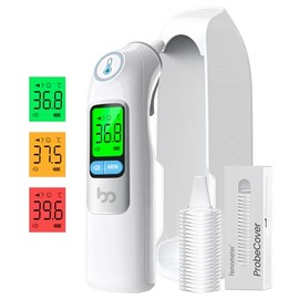 femometer Infrared Ear Thermometer for Adults & Kids, Highly Accurate 1-Second Reading, 30 Memory Recall, 3-Color Fever Alarm, Includes 21 Disposable Probe Covers & Storage Case