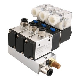Baomain 3 Space Pneumatic Solenoid Valve 3V210-08 12VDC PT1/4 2 Position 3 Way Manifold with Base Muffler Quick Fittings Set