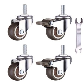 4 Castors for Furniture M6 x 15 mm with Thread 25 mm Soft Rubber TPE Thread Mini Castors Furniture Castors (2 Pieces with Brake) (25 mm)