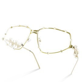 Laemzinv Y2K Futuristic Blue Light glasses for Women, Retro 90s Narrow Rectangle Eyewear with Diamond, Rococo Designer Reading Blocker, for Computer and Gaming LA047-2-GOLD