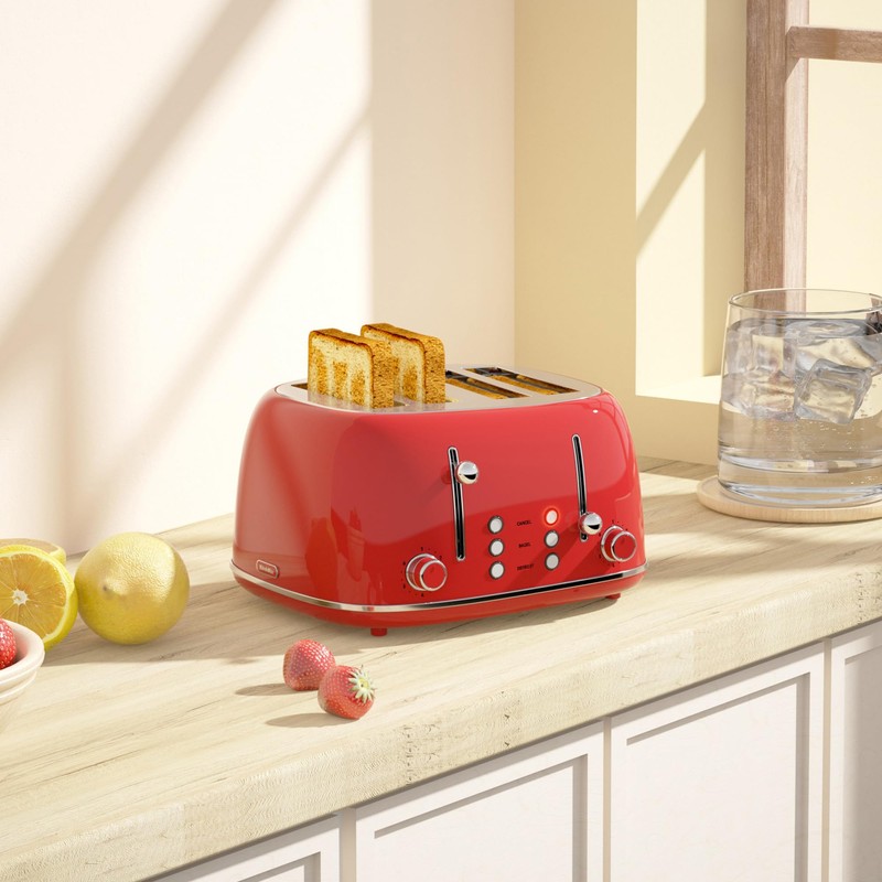 Toaster 4 Slice, Retro Stainless with 6 Bread Shade Settings,1.5''Wide