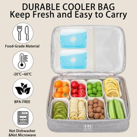 WETRBWEH Snack Box Container with Insulated Cooler Bag, Divided Serving Tray with Lid and Handle Beach Essentials, Snackle Box Veggie Tray Fruit Tray with 8 Compartments & 8 Forks & 2 Spoon