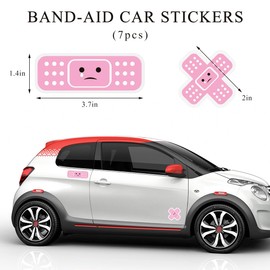 Yourkar Car Bandage Decal, Funny Cute Auto Cartoon Bandage Stickers with 2 Shapes, Waterproof Decorative Band-Aid Sticker Universal for Most Vehicles, Car Accessories for Decor (Pink)