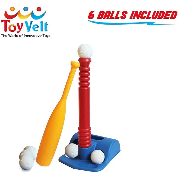 ToyVelt T-Ball Set for Toddlers, Kids, Baseball Tee Game Includes 6 Balls - Adapts with Your Child's Growth Spurts, Improves Batting Skills
