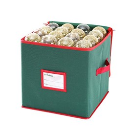 Sattiyrch Christmas Ornament Storage Box,600D Oxford Fabric Stores up-to 64 Standard Holiday Ornaments Holder,12 x 12 Inch 4 Layer Xmas Storage Containers,Green