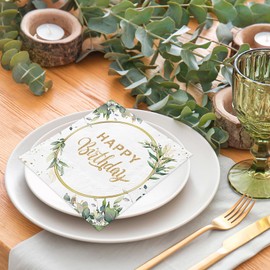 Pack of 40 Serviettes Schön Dass Du Da Bist, 3-Layer Napkins Eucalyptus Green Invitation Communion White Table Decoration Birthday Wedding Christening Confirmation Party Decoration (Sage Run White)