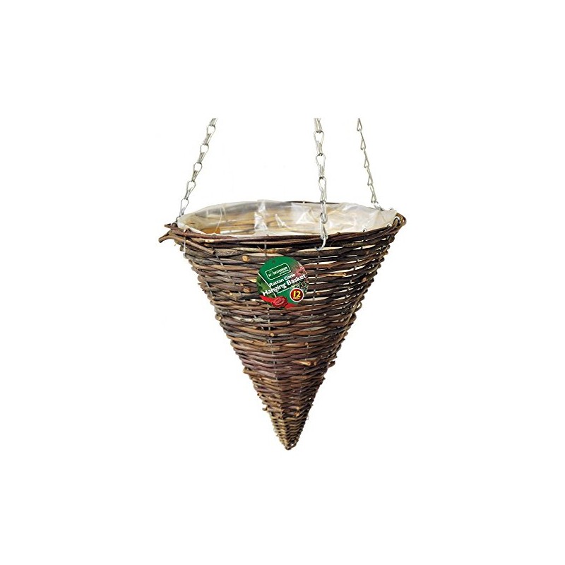 Kingfisher HB12RC Dark Rattan Cone Hanging Basket, Brown, 12-Inch