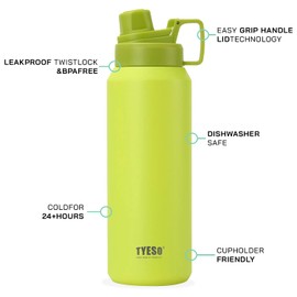 TYESO Water Bottle with Carrying Handle Lid | Insulated Stainless Steel Thermos | Travel Water Bottles for Gym & Sports | Leak Proof & BPA Free | Summit Collection | 30oz (Cloud White)