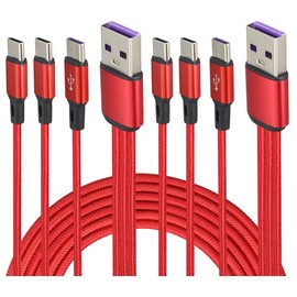 AAOTOKK 2Pack/4Ft 3-in-1 USB A Male to 3Type C Male Jack Nylon Braided Cables,2A fast Charging,Compatible for Mobile/Android & More USB C interface Devices(Red-3 Type C)
