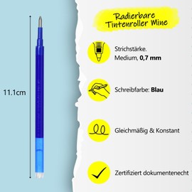 Donluhu 12 x Erasable Refills 0.7 mm | 400 m Writing Length Blue | Compatible with Pilot FriXion Ball & Clicker | Replacement Refill for Gel Pen Erasable | Practical for School and Everyday Use
