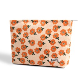 OZAOZ Makeup bag for Women, Flower Cosmetic Bags Zipper Pouch, Large Capacity Corduroy Makeup Bag, Travel Toiletry Bag Organizer for Women and Girls (Flower-W)