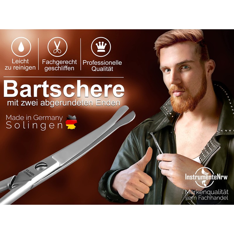 Beard scissors from Solingen with curved cutting surface, hair scissors,
