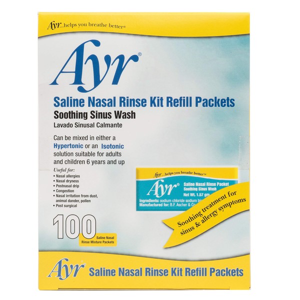 Ayr Saline Nasal Rinse Kit Refill Packets, 100-Count Packets (Pack of 2)
