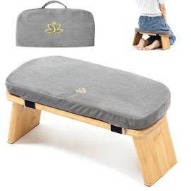 Estleys Meditation Bench, Bamboo Meditation Stool, Folding Kneeling Meditation Bench, Seiza Prayer Bench, Prayer Bench with Meditation Cushion, Kneeling Stool (Grey & Bag)
