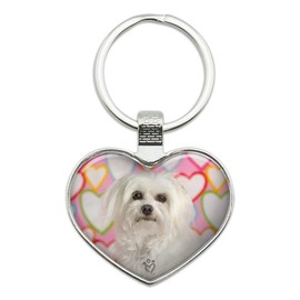 Maltese Puppy Dog Hearts Love Keychain Heart Love Metal Key Chain Ring