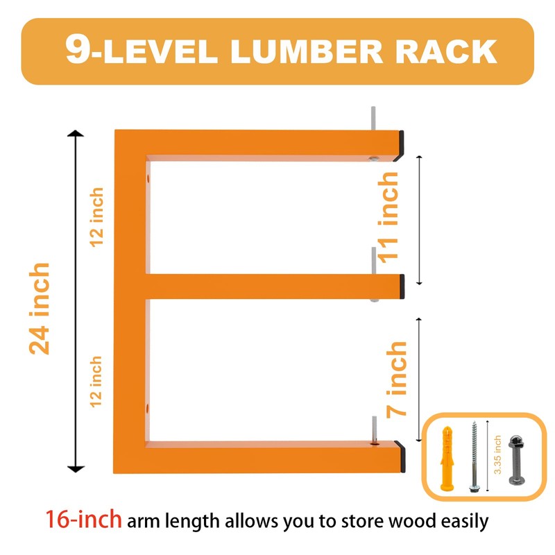 6 Pack Wall-Mounted Lumber Rack, Heavy Duty Wood Storage Racks,