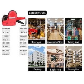 Pistola de etiquetas de precio de 20 dígitos de 2 líneas con letras A-Z, etiquetadora de precios HM-689 con 5 rollos/2800 calcomanías, 3 tintas, máqui