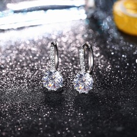 MILACOLATO 925 Sterling Silver Hoop Earrings for Women 8 mm Cubic Zirconia Huggie Earrings Hanging Small Hoop Earrings Dangle Earrings Drop Earrings Jewellery Gift for Women Girls, Sterling Silver