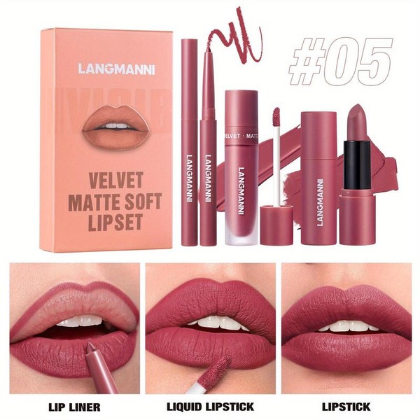3PCS lipstick set lipstick lip gloss lip liner pink red