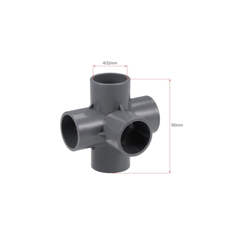 sourcing map 5-Way Elbow PVC Pipe Fitting Furniture Grade 32mm