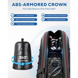 Golf Travel Bag for Airlines with Wheels - Foldable Hard Case with ABS Top and 1680D Heavy Duty Oxford, Full Padding Protection, 3 Storage Compartments for Golf Clubs and Accessories (Black&Red)