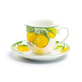 Grace Teaware Lemon Garden Fine Porcelain Tea Cup and Saucer
