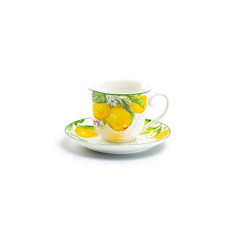 Grace Teaware Lemon Garden Fine Porcelain Tea Cup and Saucer