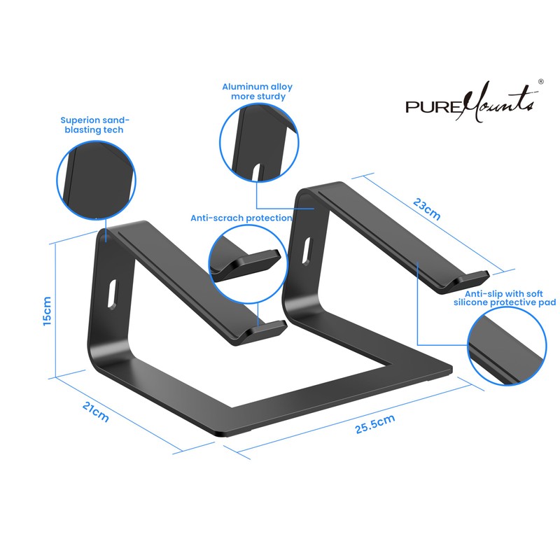 PureMounts Laptop Stand, Ultra-Slim, Ergonomic Aluminium Notebook Holder with Ventilation
