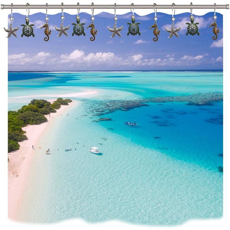 Beach Shower Curtain Hooks Rings - Rustproof Shower Curtain Hangers