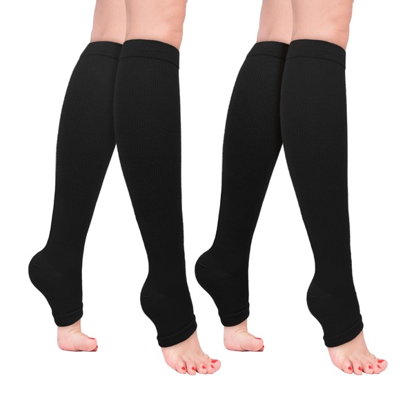 Sahunfri 2 Pairs Open Toe Compression Socks Women Men, 20-30