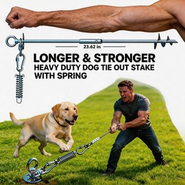 MOLANZ Dog Tie Out Stake with Shock Spring, Dual 20ft Cables, Heavy Duty 304 Stainless Steel Anchor, 2x360° No Tangle Swivel for Large Medium Small Dogs, Yard & Camping (Stake/2X20ft Cable/250lbs)