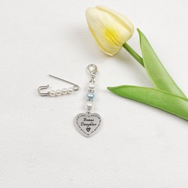 Something Blue Gift for Bride Daughter in Law Bouquet Charm Pin From Mother in Law Bridal Party Gifts Wedding Day Accessories for Bride to be (Bonus-Heart)