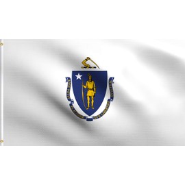 DMSE Massachusetts State Flag 2X3 Ft Foot 100% Polyester 100D Flag UV Resistant (2' X 3' Ft Foot)