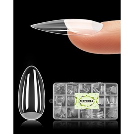Extra Thick Short Almond Nail Tips, Natural Curve Strong Clear Pre-etched Press on Nail Gel Extension, Full Cover False Nail Tipsfor Acrylic French Salon DIY 15 Sizes 360 pcs