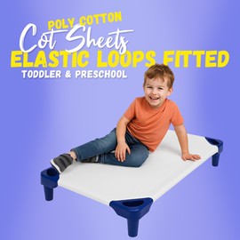 Fitted Cot Sheet for Daycare Toddlers 22"x52" – Pack of 2 Soft & Breathable Microfiber Cot Sheets with Reinforced Elastic Loops Preschool & Standard Size Toddler Cot Sheet for Daycare – White