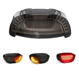Anki HappiGo ANKIA 12V Universal LED Motorcycle Integrated Brake Tail Light License Plate Bracket Lamp Flowing Turn Signals Light (Smoked Black Cover)