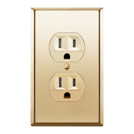 ENERLITES Elite Series Duplex Receptacle with Stainless Steel Metal Wall Plate, Tamper-Resistant Outlet, Commercial Grade, 15A 125V, UL Listed, 61580-TR-GD77PB, Gold with Polished Brass Wall Plate