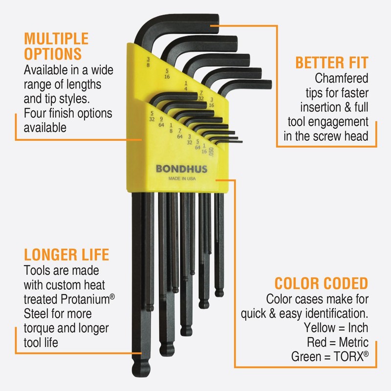 Bondhus 10937 Set of 13 Balldriver L-wrenches, sizes .050-3/8-Inch